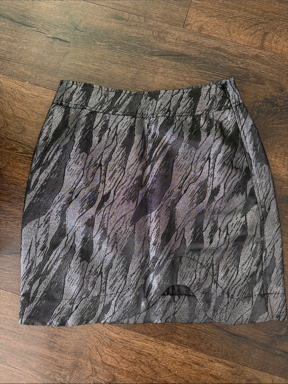 Ganni Black and Gray Abstract Pattern Mini Skirt